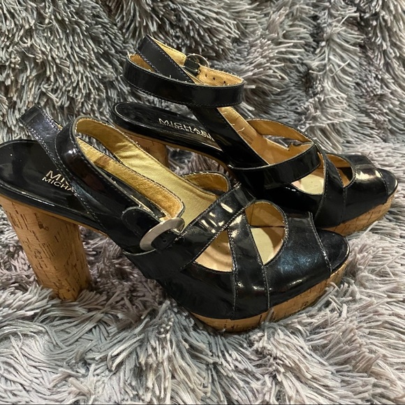 Black Michael Kors Cork Heel Open Toe - Picture 2 of 6